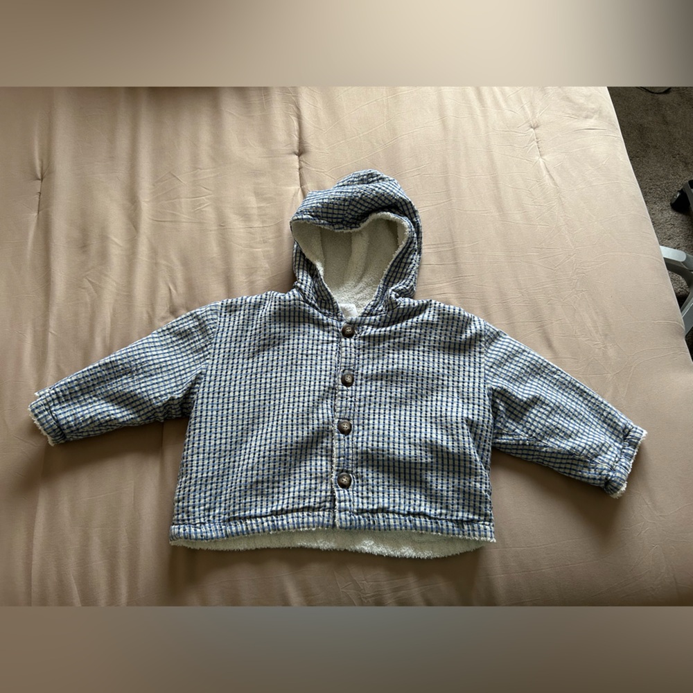 VINTAGE Little Creatures Cotton Blue and White Checkered Hooded Jacket